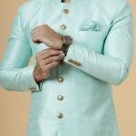 Regal Seafoam Banarasi Brocade Sherwani for Men | Father Son Combo | Perfect Groom Wear